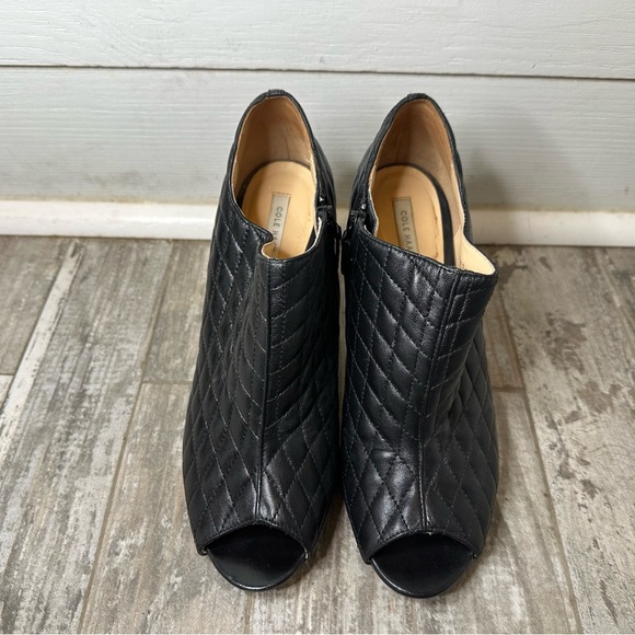 Cole Haan Open Toe Black Quilted Bootie Heel Size 8 - Picture 2 of 3